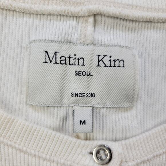 Matin Kim Applique Logo Henley Top Sweater Size M White Long Sleeve K-Pop Korea - Picture 10 of 15